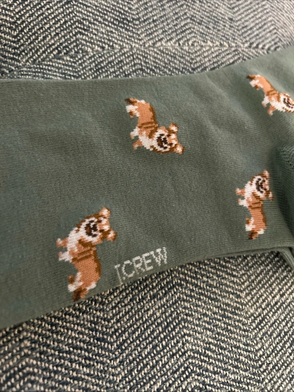 J CREW Socks One Size  Green Brown White Dogs Corgis- New